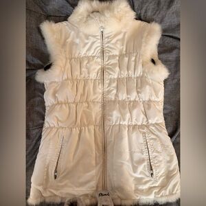 Elegant Reversible Cream Women's Fur-Trimmed Vest
